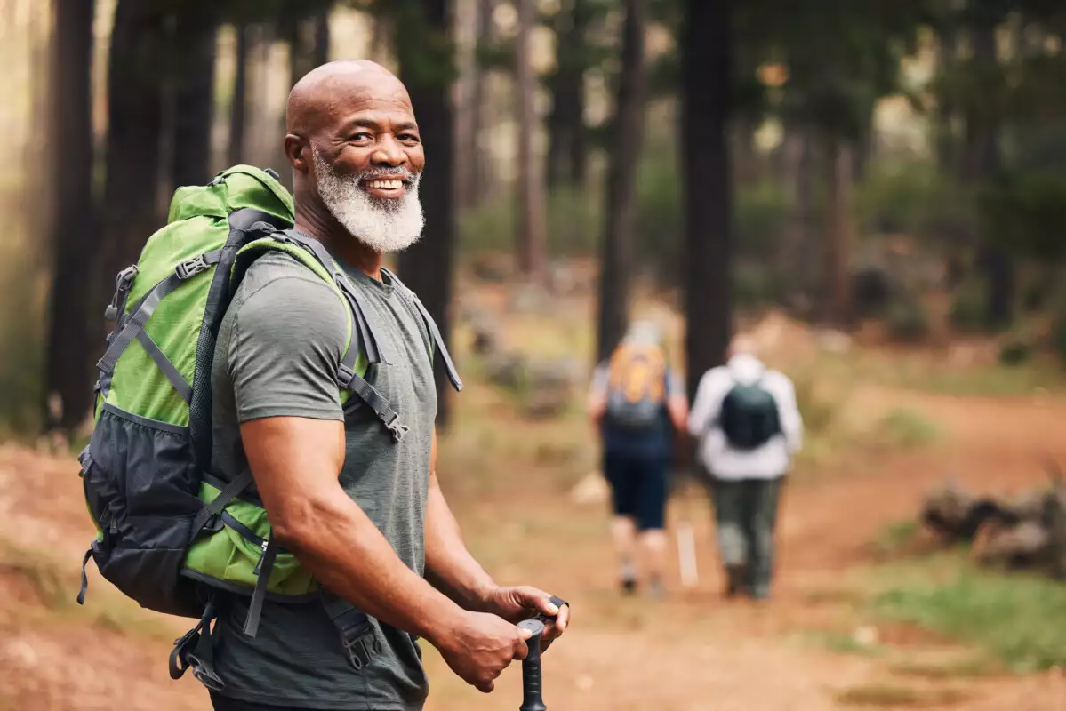 Older man out hiking